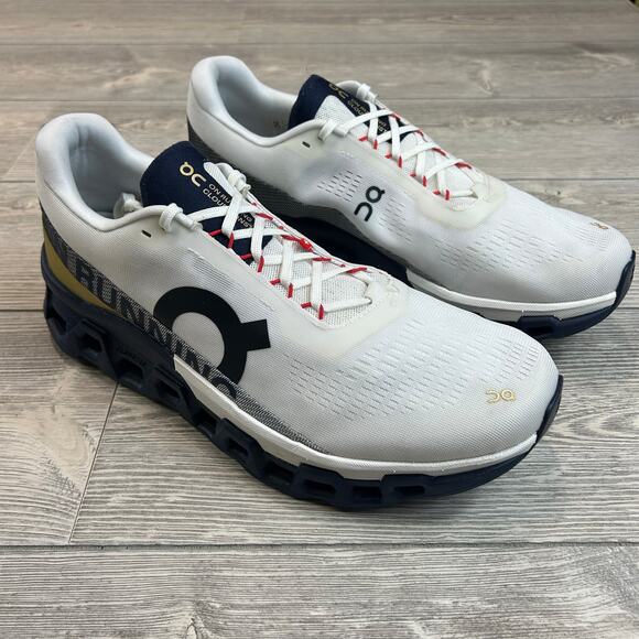 On Cloudmonster 2 Running Shoes Men White Navy EUC Size 12